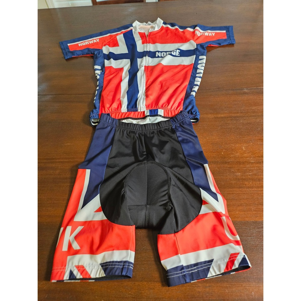 Unbranded Cycling Jersey Set Mens XXL Red Blue Norway Norge UK Flag Padded Short